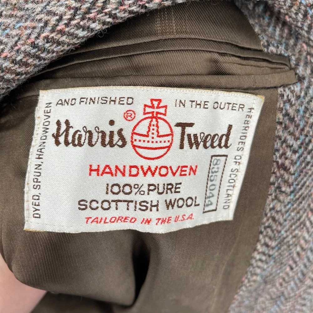Harris Tweed Herringbone Blazer Brown‎ Scottish Wool Sport Coat Men's 42 Reg